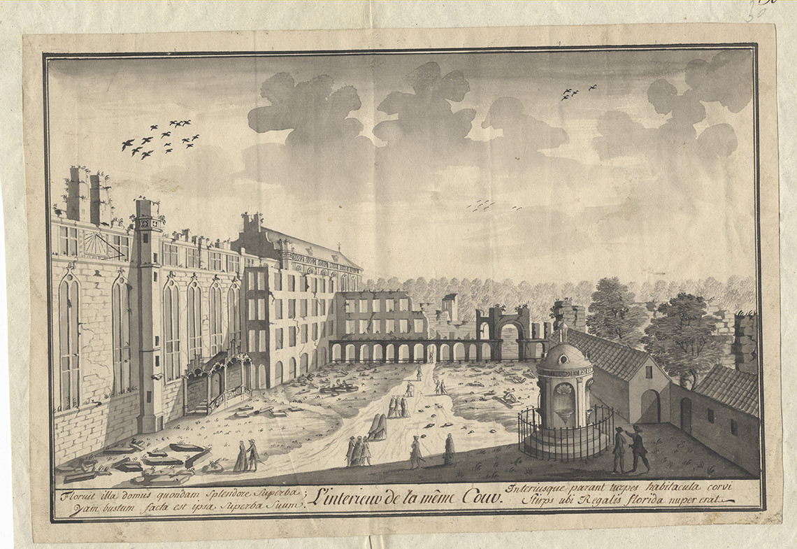 Die Überreste des alten herzoglichen Palasts in Brüssels. Unbekannter Künstler, Mitte des 18. Jahrhunderts © Museum der Stadt Brüssel, Broodhuis.